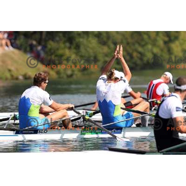Luka Spik and Iztok Cop of Slovenia during semi-final of 2011 World Rowing Championships at Bled, Slovenia on September 1,2011 