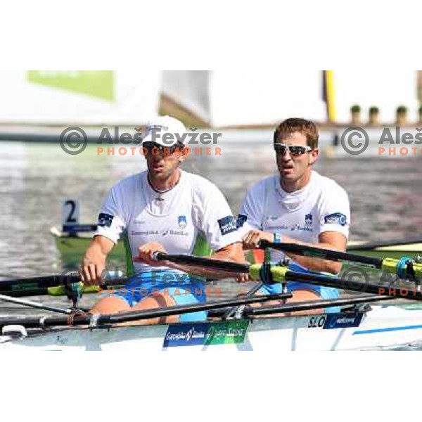 Luka Spik and Iztok Cop of Slovenia during semi-final of 2011 World Rowing Championships at Bled, Slovenia on September 1,2011 