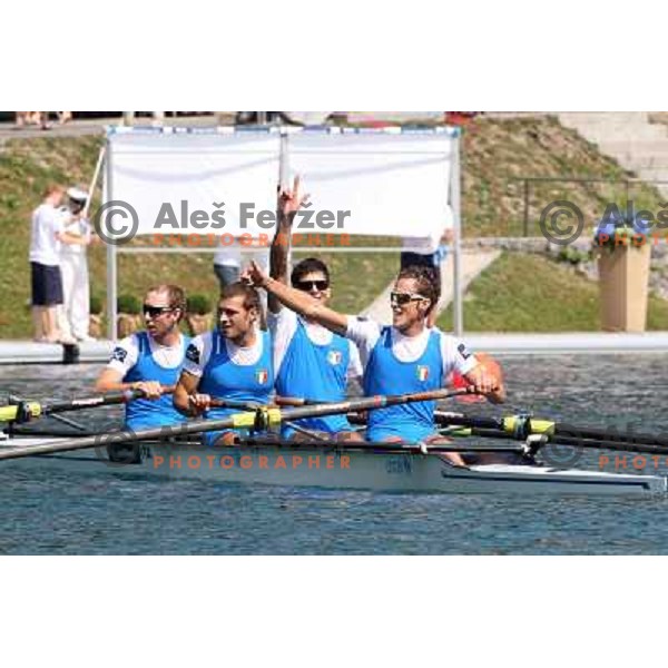 Team Italy celebrate victory in category LM 4-in the Semi-Final group B at 2011 World Rowing Championships at Bled, Slovenia on September 1,2011 