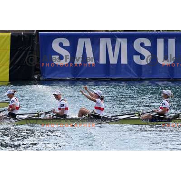 Team Germany, gold medalists in category Women\'s Quadruple Sculls in the Final of 2011 World Rowing Championships at Bled, Slovenia on September 1,2011 