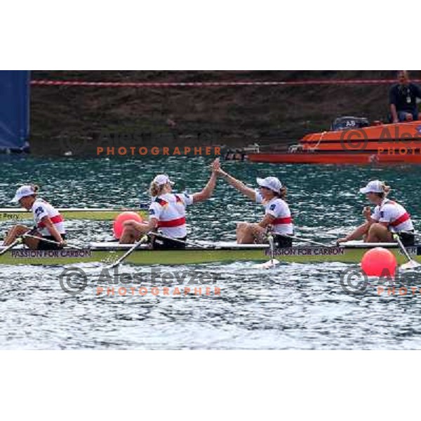 Team Germany, gold medalists in category Women\'s Quadruple Sculls in the Final of 2011 World Rowing Championships at Bled, Slovenia on September 1,2011 