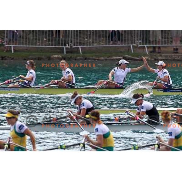 Team USA, silver medalists in category Women\'s Quadruple Sculls in the Final of 2011 World Rowing Championships at Bled, Slovenia on September 1,2011 