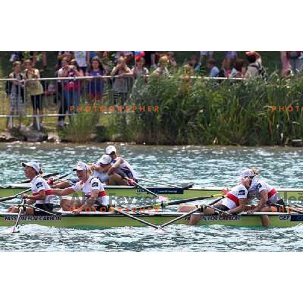 Team Germany, gold medalists in category Women\'s Quadruple Sculls in the Final of 2011 World Rowing Championships at Bled, Slovenia on September 1,2011 