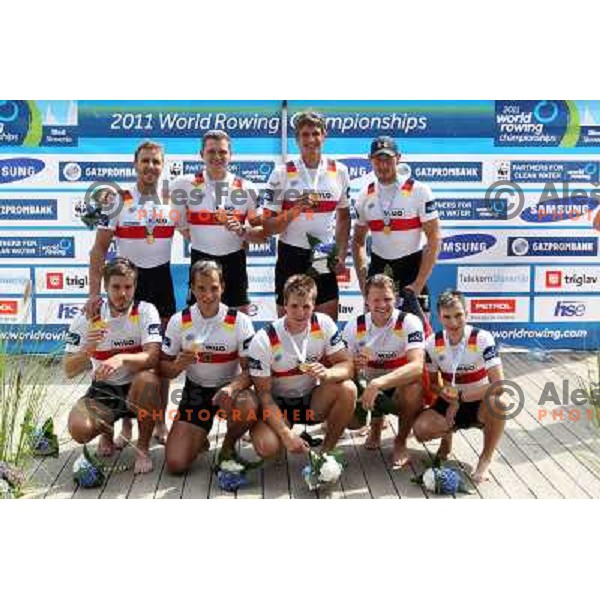 Team Germany, gold medlists in category men\'s Eight in the Final at 2011 World Rowing Championships at Bled, Slovenia on September 1,2011 