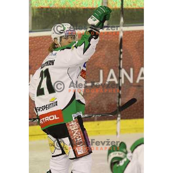 Mustonen in action during ice-hockey match Tilia Olimpija- EC Moser Medical Graz in round 2 of EBEL league, played in Hala Tivoli, Ljubljana, Slovenia on September 15,2011 