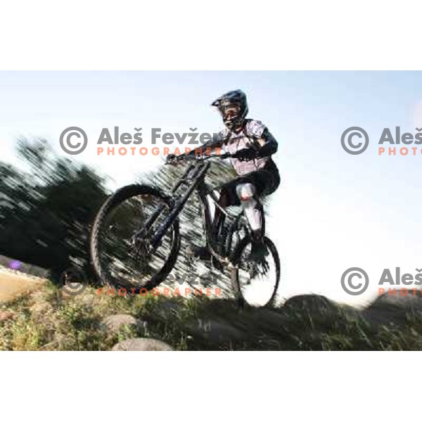 Matjaz Macek rides downhill in Polhograsjki Dolomiti, Slovenia on September 14, 2011 