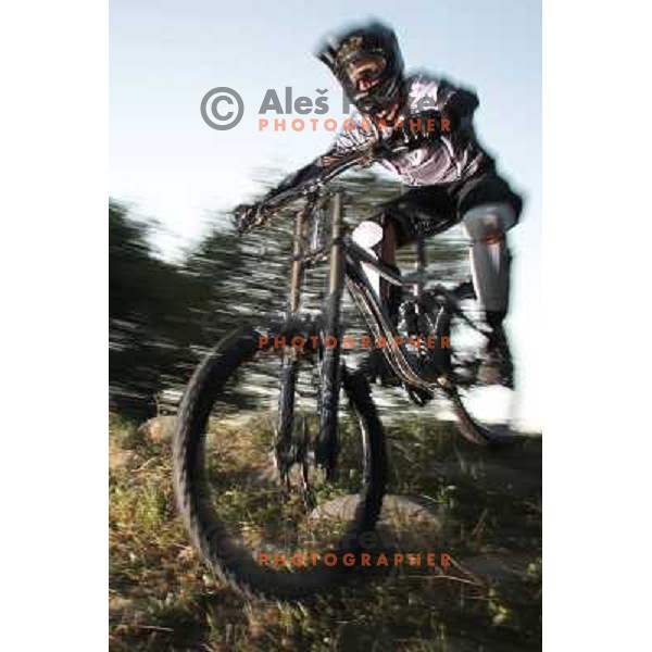 Matjaz Macek rides downhill in Polhograsjki Dolomiti, Slovenia on September 14, 2011 