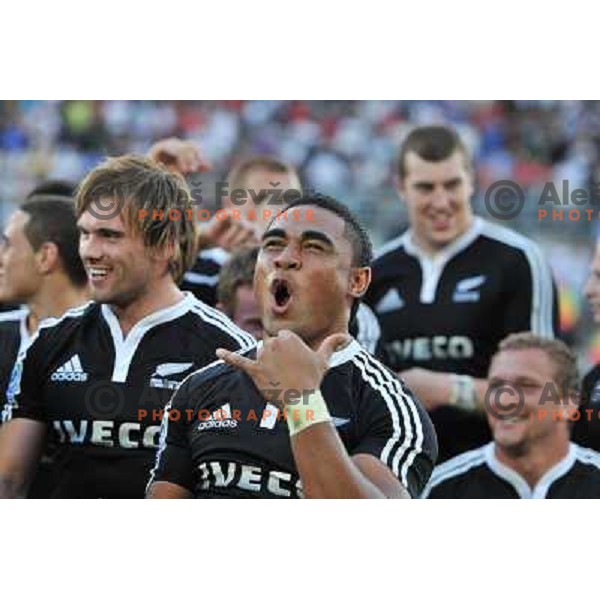 Team New Zealand perform haka after winning IRB Junior World Championship beating England 33:20 in Padova, Italy on June 26, 2011 