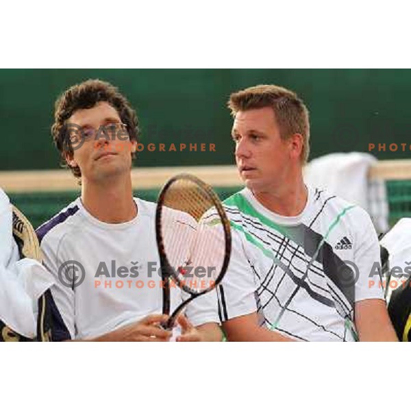 Miha Mlakar and Blaz jarc of Slovenia in action during doubles first round of BMW Ljubljana Open, ATP Challenger played at ZAK Ljubljana, Slovenia on September 20, 2011 