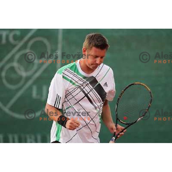 Blaz Jarc of Slovenia in action during doubles first round of BMW Ljubljana Open, ATP Challenger played at ZAK Ljubljana, Slovenia on September 20, 2011 