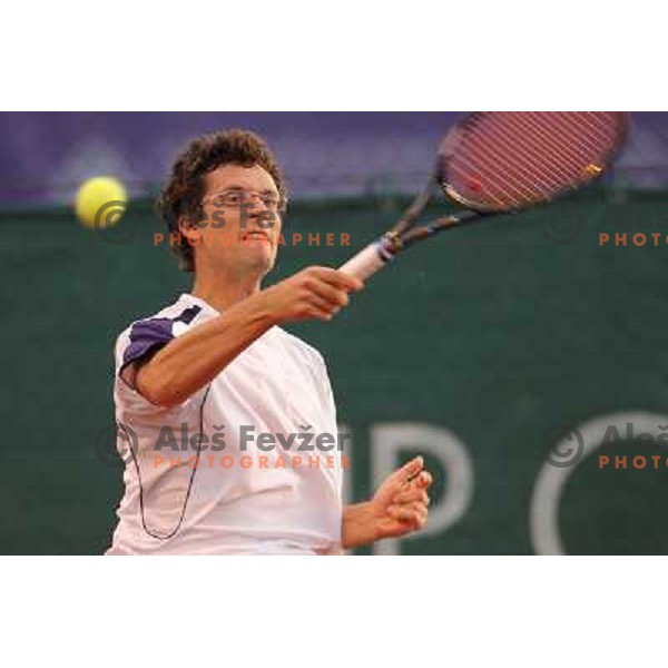 Miha Mlakar of Slovenia in action during doubles first round of BMW Ljubljana Open, ATP Challenger played at ZAK Ljubljana, Slovenia on September 20, 2011 