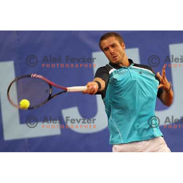 Dino Marcan of Croatia in action during first round of BMW Ljubljana Open, ATP Challenger played at ZAK Ljubljana, Slovenia on September 20, 2011 
