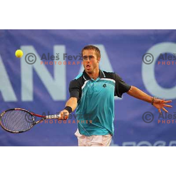Dino Marcan of Croatia in action during first round of BMW Ljubljana Open, ATP Challenger played at ZAK Ljubljana, Slovenia on September 20, 2011 