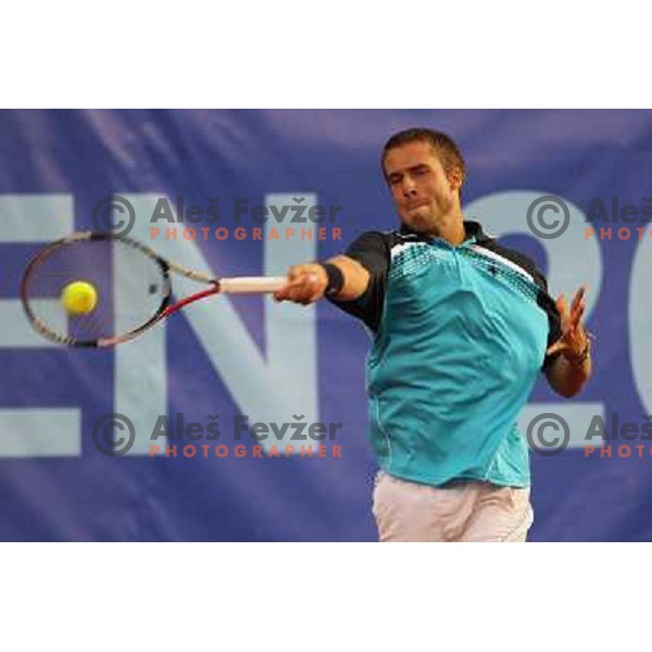 Dino Marcan of Croatia in action during first round of BMW Ljubljana Open, ATP Challenger played at ZAK Ljubljana, Slovenia on September 20, 2011 