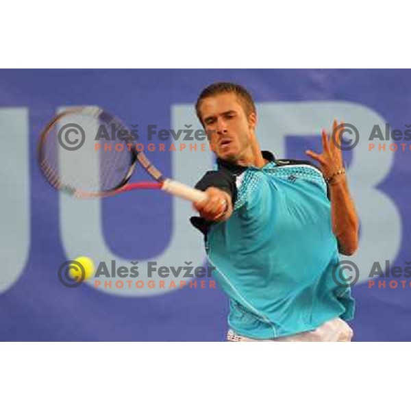 Dino Marcan of Croatia in action during first round of BMW Ljubljana Open, ATP Challenger played at ZAK Ljubljana, Slovenia on September 20, 2011 