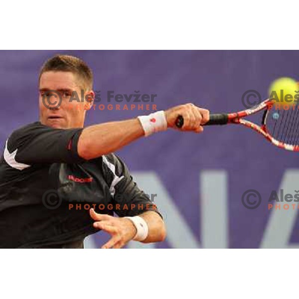 Gregor Krusic of Slovenia in action during doubles first round of BMW Ljubljana Open, ATP Challenger played at ZAK Ljubljana, Slovenia on September 20, 2011 