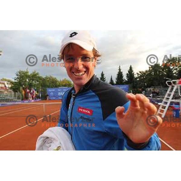 Blaz Kavcic of Slovenia after victory in first round of BMW Ljubljana Open, ATP Challenger played at ZAK Ljubljana, Slovenia on September 20, 2011 