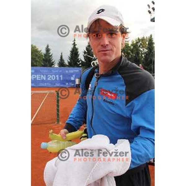 Blaz Kavcic of Slovenia after victory in first round of BMW Ljubljana Open, ATP Challenger played at ZAK Ljubljana, Slovenia on September 20, 2011 