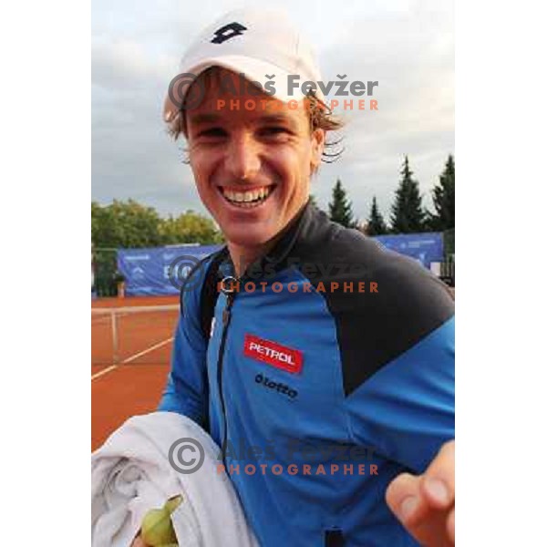 Blaz Kavcic of Slovenia after victory in first round of BMW Ljubljana Open, ATP Challenger played at ZAK Ljubljana, Slovenia on September 20, 2011 