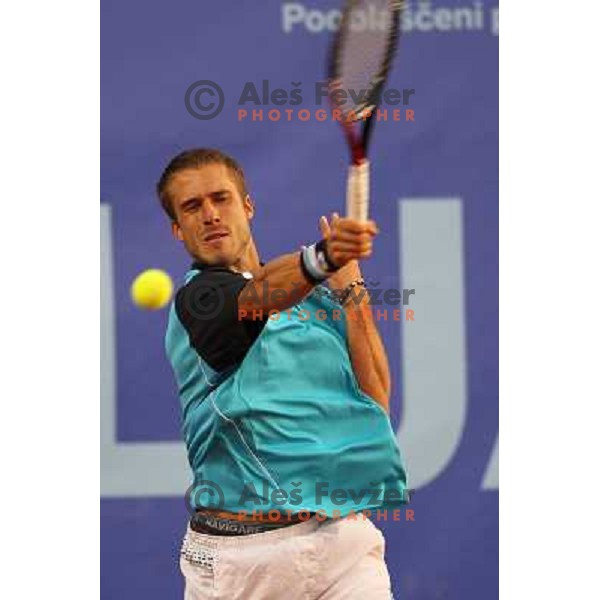 Dino Marcan of Croatia in action during first round of BMW Ljubljana Open, ATP Challenger played at ZAK Ljubljana, Slovenia on September 20, 2011 