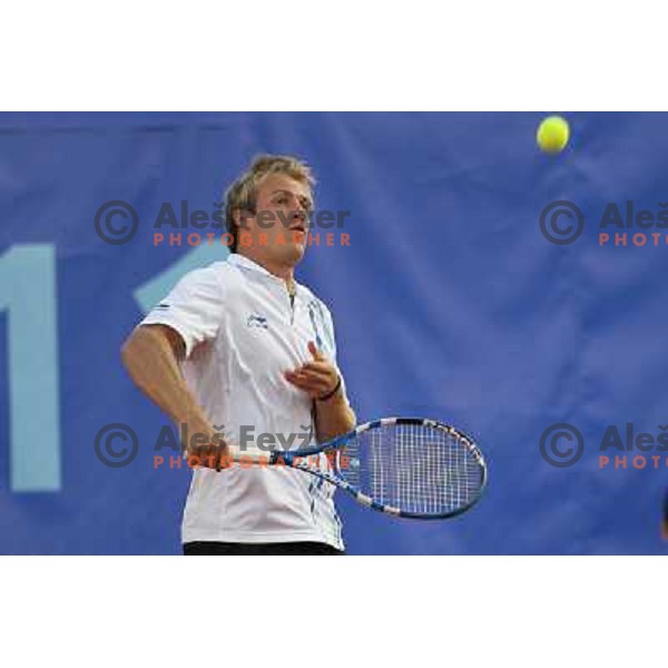Grega Zemlja of Slovenia in action during doubles second round at BMW Ljubljana Open, ATP Challenger played at ZAK Ljubljana, Slovenia on September 21, 2011 