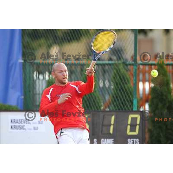 Andrej Krasevec of Slovenia in action during doubles second round at BMW Ljubljana Open, ATP Challenger played at ZAK Ljubljana, Slovenia on September 21, 2011 