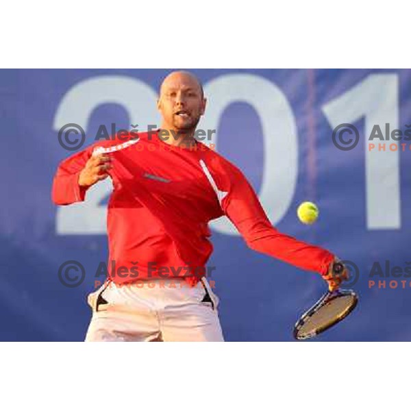 Andrej Krasevec of Slovenia in action during doubles second round at BMW Ljubljana Open, ATP Challenger played at ZAK Ljubljana, Slovenia on September 21, 2011 