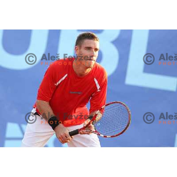 Gregor Krusic of Slovenia in action during doubles second round at BMW Ljubljana Open, ATP Challenger played at ZAK Ljubljana, Slovenia on September 21, 2011 