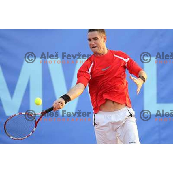 Gregor Krusic of Slovenia in action during doubles second round at BMW Ljubljana Open, ATP Challenger played at ZAK Ljubljana, Slovenia on September 21, 2011 