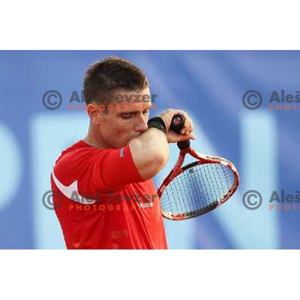 Gregor Krusic of Slovenia in action during doubles second round at BMW Ljubljana Open, ATP Challenger played at ZAK Ljubljana, Slovenia on September 21, 2011 