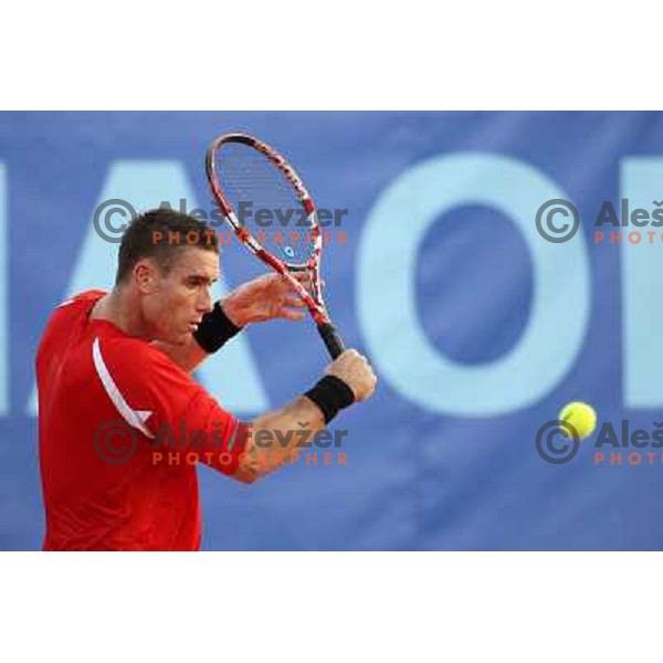 Gregor Krusic of Slovenia in action during doubles second round at BMW Ljubljana Open, ATP Challenger played at ZAK Ljubljana, Slovenia on September 21, 2011 