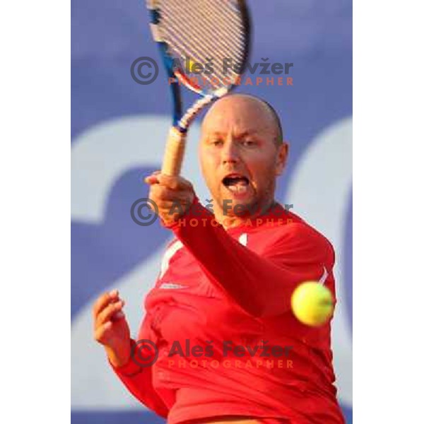 Andrej Krasevec of Slovenia in action during doubles second round at BMW Ljubljana Open, ATP Challenger played at ZAK Ljubljana, Slovenia on September 21, 2011 