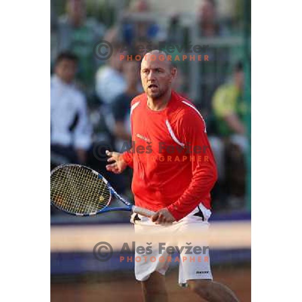 Andrej Krasevec of Slovenia in action during doubles second round at BMW Ljubljana Open, ATP Challenger played at ZAK Ljubljana, Slovenia on September 21, 2011 