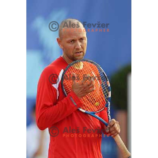 Andrej Krasevec of Slovenia in action during doubles second round at BMW Ljubljana Open, ATP Challenger played at ZAK Ljubljana, Slovenia on September 21, 2011 