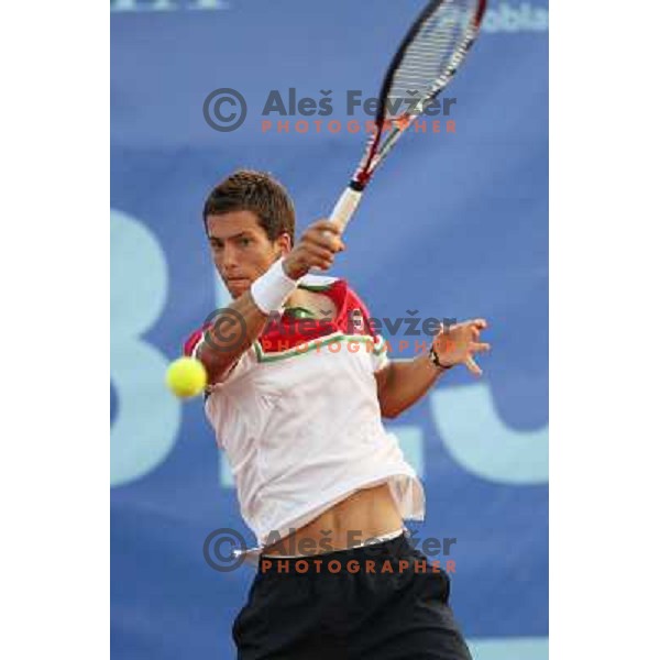 Aljaz Bedene in action during doubles second round at BMW Ljubljana Open, ATP Challenger played at ZAK Ljubljana, Slovenia on September 21, 2011 