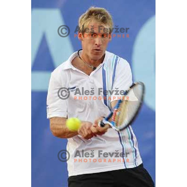 Grega Zemlja of Slovenia in action during doubles second round at BMW Ljubljana Open, ATP Challenger played at ZAK Ljubljana, Slovenia on September 21, 2011 