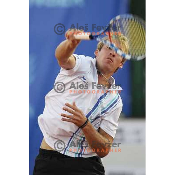 Grega Zemlja of Slovenia in action during doubles second round at BMW Ljubljana Open, ATP Challenger played at ZAK Ljubljana, Slovenia on September 21, 2011 
