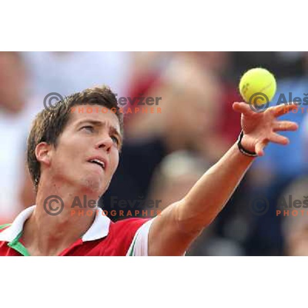 Aljaz Bedene of Slovenia in action during second round at BMW Ljubljana Open, ATP Challenger played at ZAK Ljubljana, Slovenia on September 21, 2011 