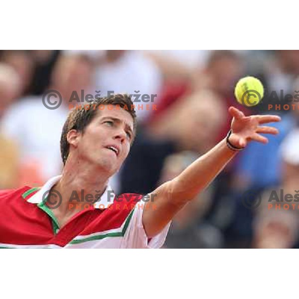 Aljaz Bedene of Slovenia in action during second round at BMW Ljubljana Open, ATP Challenger played at ZAK Ljubljana, Slovenia on September 21, 2011 