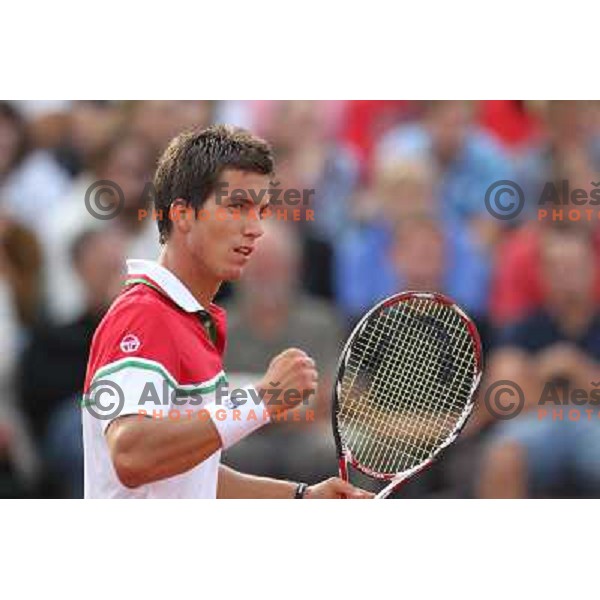 Aljaz Bedene of Slovenia in action during second round at BMW Ljubljana Open, ATP Challenger played at ZAK Ljubljana, Slovenia on September 21, 2011 