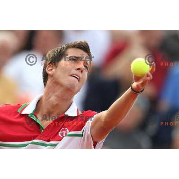 Aljaz Bedene of Slovenia in action during second round at BMW Ljubljana Open, ATP Challenger played at ZAK Ljubljana, Slovenia on September 21, 2011 