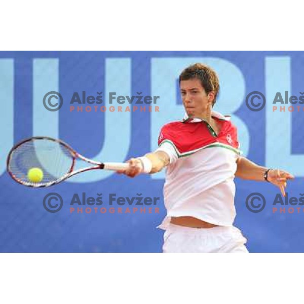 Aljaz Bedene of Slovenia in action during second round at BMW Ljubljana Open, ATP Challenger played at ZAK Ljubljana, Slovenia on September 21, 2011 