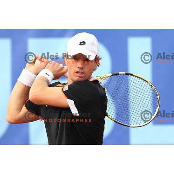 Blaz Kavcic of Slovenia in action during second round at BMW Ljubljana Open, ATP Challenger played at ZAK Ljubljana, Slovenia on September 21, 2011 