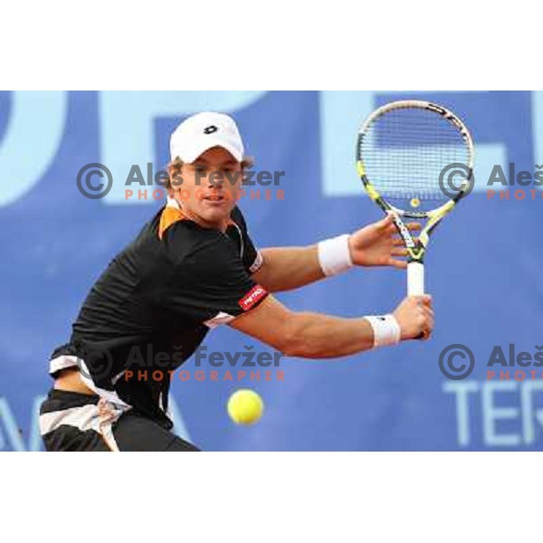 Blaz Kavcic of Slovenia in action during second round at BMW Ljubljana Open, ATP Challenger played at ZAK Ljubljana, Slovenia on September 21, 2011 