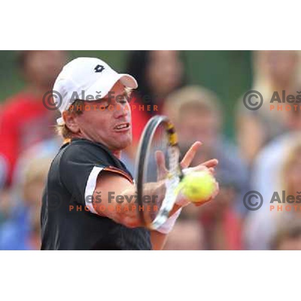 Blaz Kavcic of Slovenia in action during second round at BMW Ljubljana Open, ATP Challenger played at ZAK Ljubljana, Slovenia on September 21, 2011 