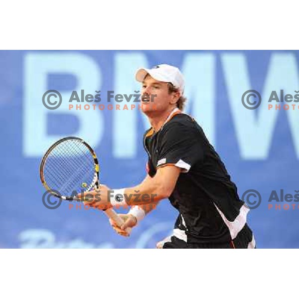 Blaz Kavcic of Slovenia in action during second round at BMW Ljubljana Open, ATP Challenger played at ZAK Ljubljana, Slovenia on September 21, 2011 