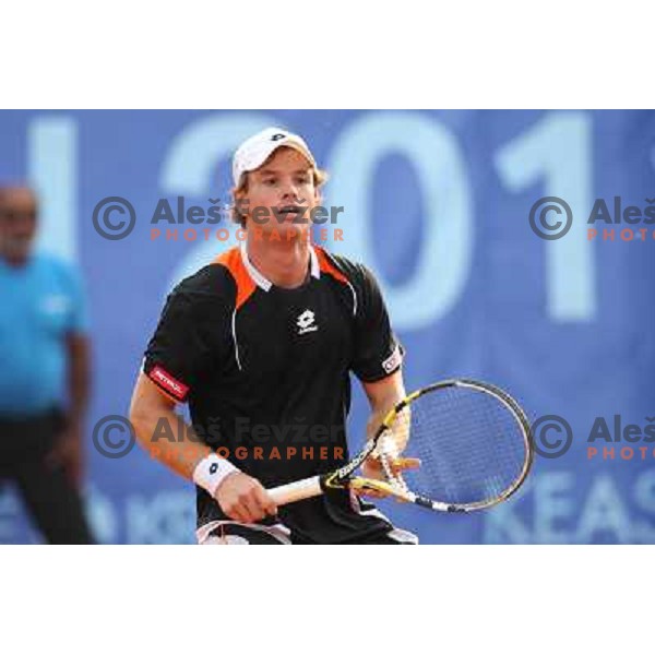 Blaz Kavcic of Slovenia in action during second round at BMW Ljubljana Open, ATP Challenger played at ZAK Ljubljana, Slovenia on September 21, 2011 