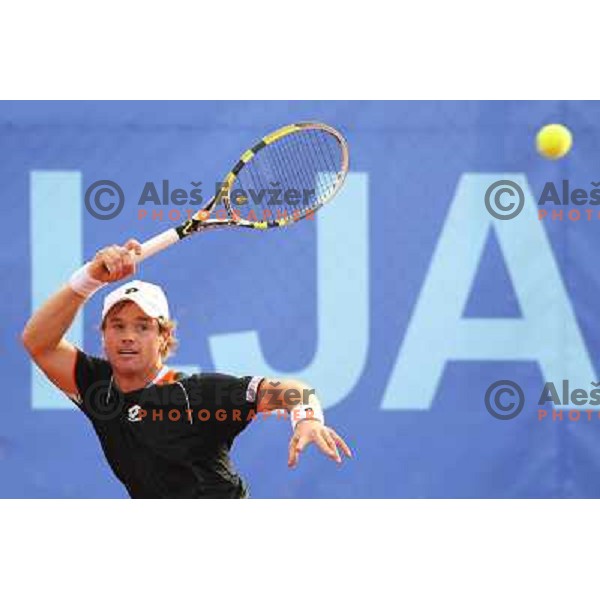 Blaz Kavcic of Slovenia in action during second round at BMW Ljubljana Open, ATP Challenger played at ZAK Ljubljana, Slovenia on September 21, 2011 
