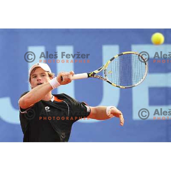 Blaz Kavcic of Slovenia in action during second round at BMW Ljubljana Open, ATP Challenger played at ZAK Ljubljana, Slovenia on September 21, 2011 