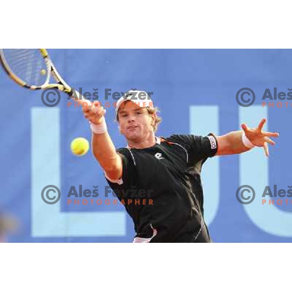 Blaz Kavcic of Slovenia in action during second round at BMW Ljubljana Open, ATP Challenger played at ZAK Ljubljana, Slovenia on September 21, 2011 